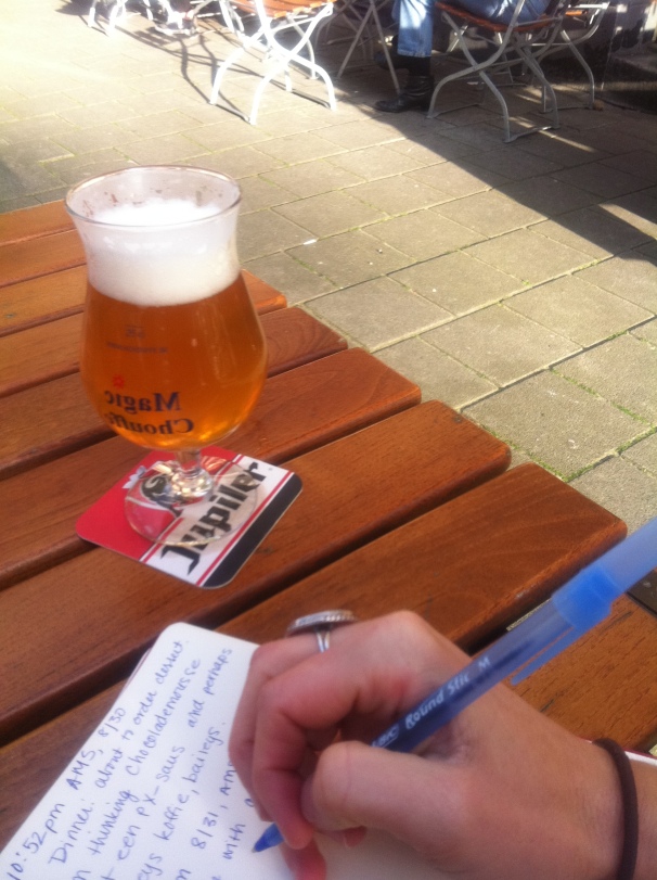 I write in Amsterdam, with beer, wearing a ring I bought on a street in Baltimore for $5.  